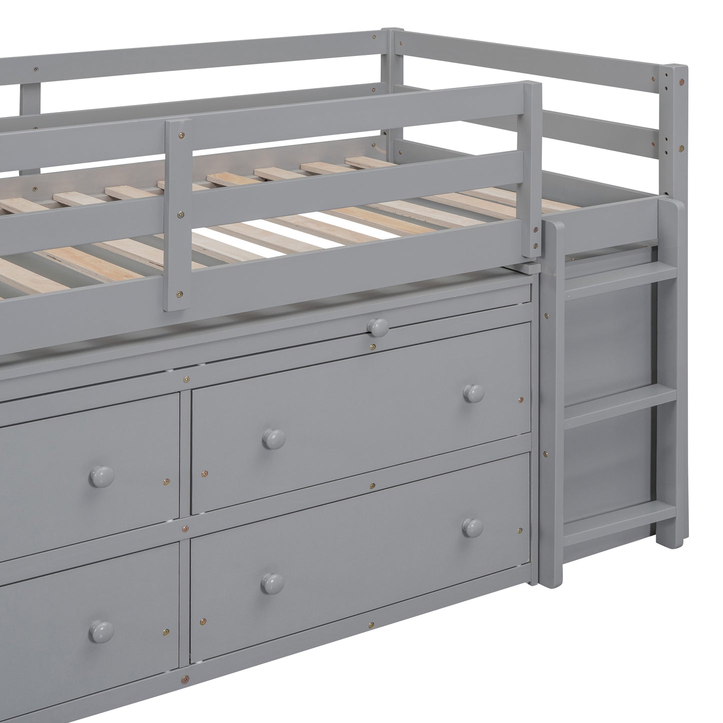 Twin Size Loft Bed with Retractable Writing Desk and 4 Drawers, Wooden Loft Bed with Lateral Portable Desk and Shelves, Gray image 9