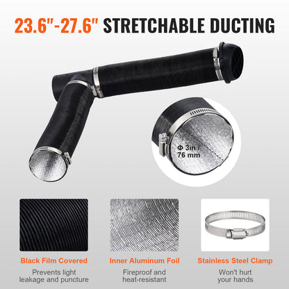 Diesel Heater Pipe Ducting Set, 3" Extendable Air Duct Hose, 1" Stainless Steel Exhaust Pipe, 2 Air Vents, Tee Air Outlet Connector and Hose Clamps, for 5KW/8KW Diesel Parking Heaters image 5