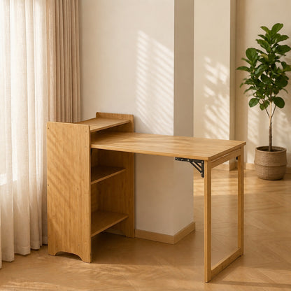 Bamboo Folding Desk, Foldable Desk for Small Space, Computer Desk with Hidden Storage, Mid Century Foldable Table for Home Office and Bedroom (NATURAL WOOD) image 9