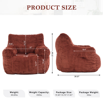 010-Soft Fluffy Corduroy Fabric Bean Bag Chair Filled With Memory Sponge,Red image 2