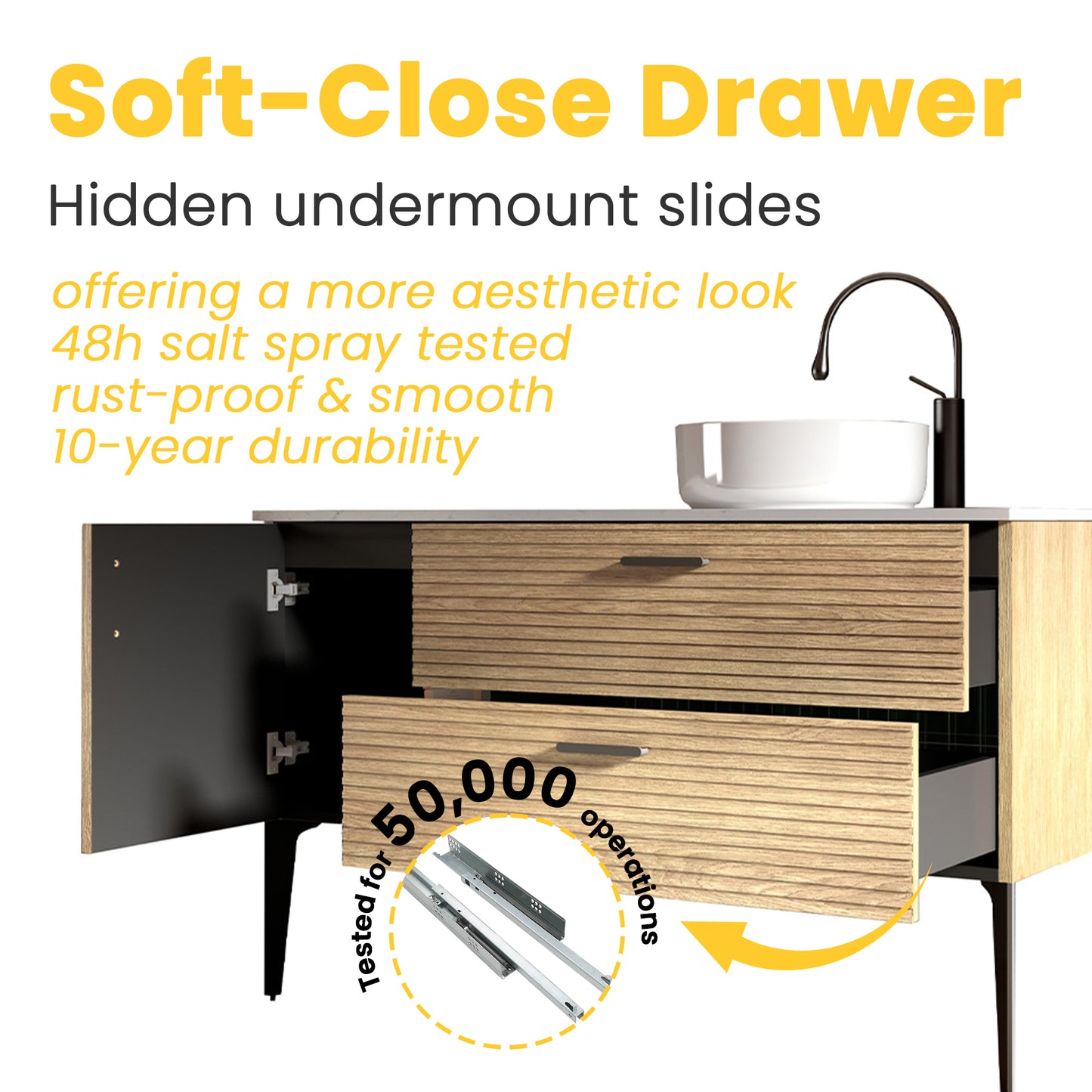 Emilia 48" Striped Natural Oak Bathroom Vanity with Sink, without drainage and faucet, Freestanding Bathroom Cabinet for Modern Bathroom, KD image 3