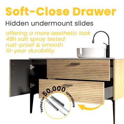 Emilia 48" Striped Natural Oak Bathroom Vanity with Sink, without drainage and faucet, Freestanding Bathroom Cabinet for Modern Bathroom, KD image 3