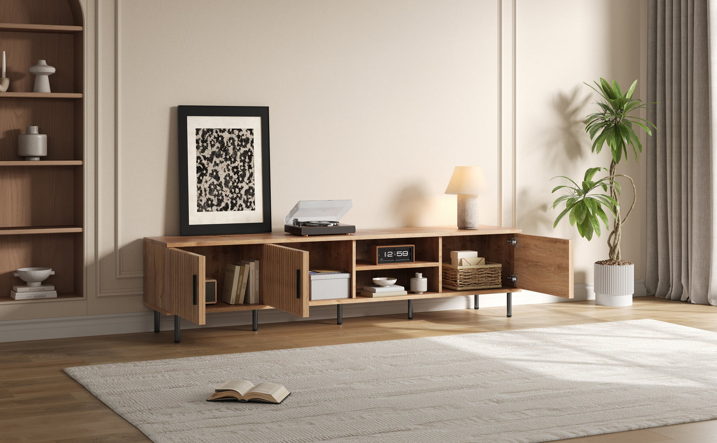 78 inch Modern TV Stand for TVs up to 85", Entertainment Center with Closed Storage & Cable Management, Soft-Closing Hinges, Sturdy Iron Legs for Living Room image 11