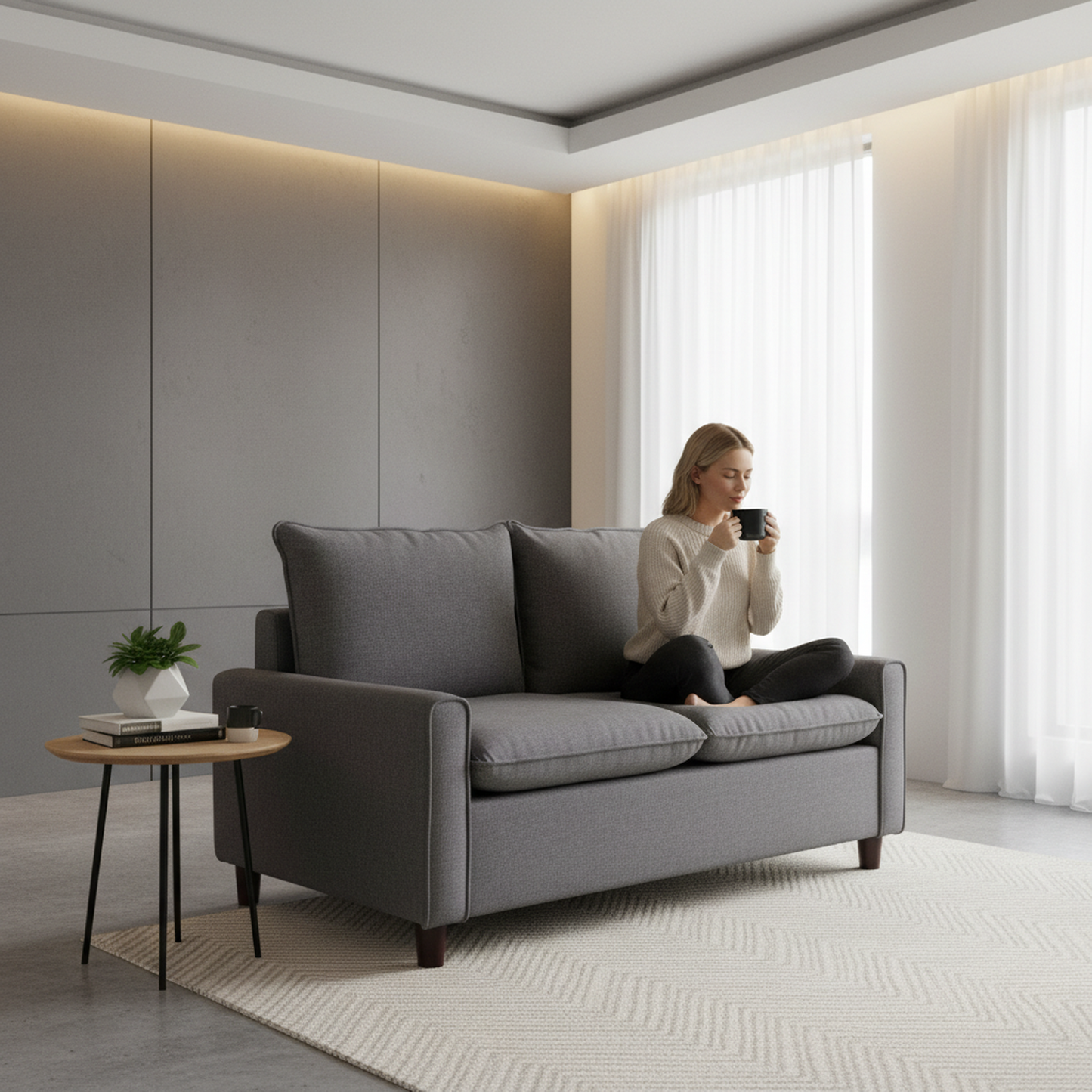 Container Furniture Direct Kathy Collection Modern Contemporary Fabric Upholstered Livingroom Loveseat Sleeper, Dark Grey image 8