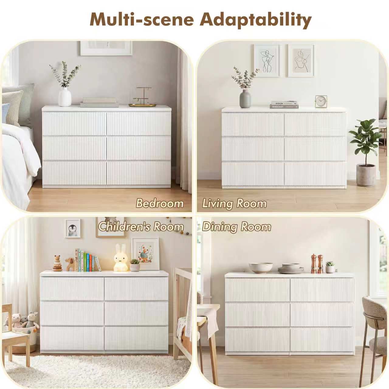 Modern White 6 Drawer Dresser, Wave Panel Drawer Fronts, Storage Cabinet, Versatile Chest of Drawers for Bedroom, Living Room - Sleek & Spacious Home Storage Solution image 7