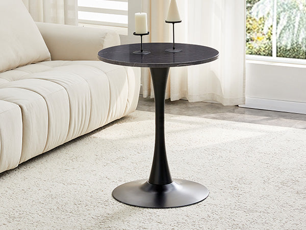 Round Dining Table, 23.6" Circle Tulip Table with Thickened Tabletop & Metal Pedestal, Mid Century Modern Bistro Table for Kitchen, Small Places, Living Room, Cafe (Faux Marble) image 4