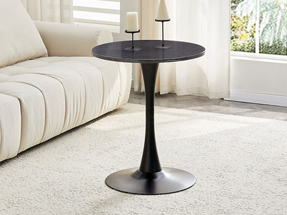 Round Dining Table, 23.6" Circle Tulip Table with Thickened Tabletop & Metal Pedestal, Mid Century Modern Bistro Table for Kitchen, Small Places, Living Room, Cafe (Faux Marble) image 4