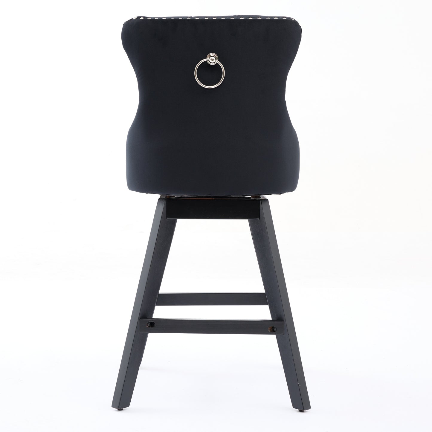 Swivel Velvet Barstools with Button Tufted Decoration and Wooden Legs, and Chrome Nailhead Trim, Leisure Style Bar Chairs,Bar stools, Set of 2 (Black),SW1860BK image 7