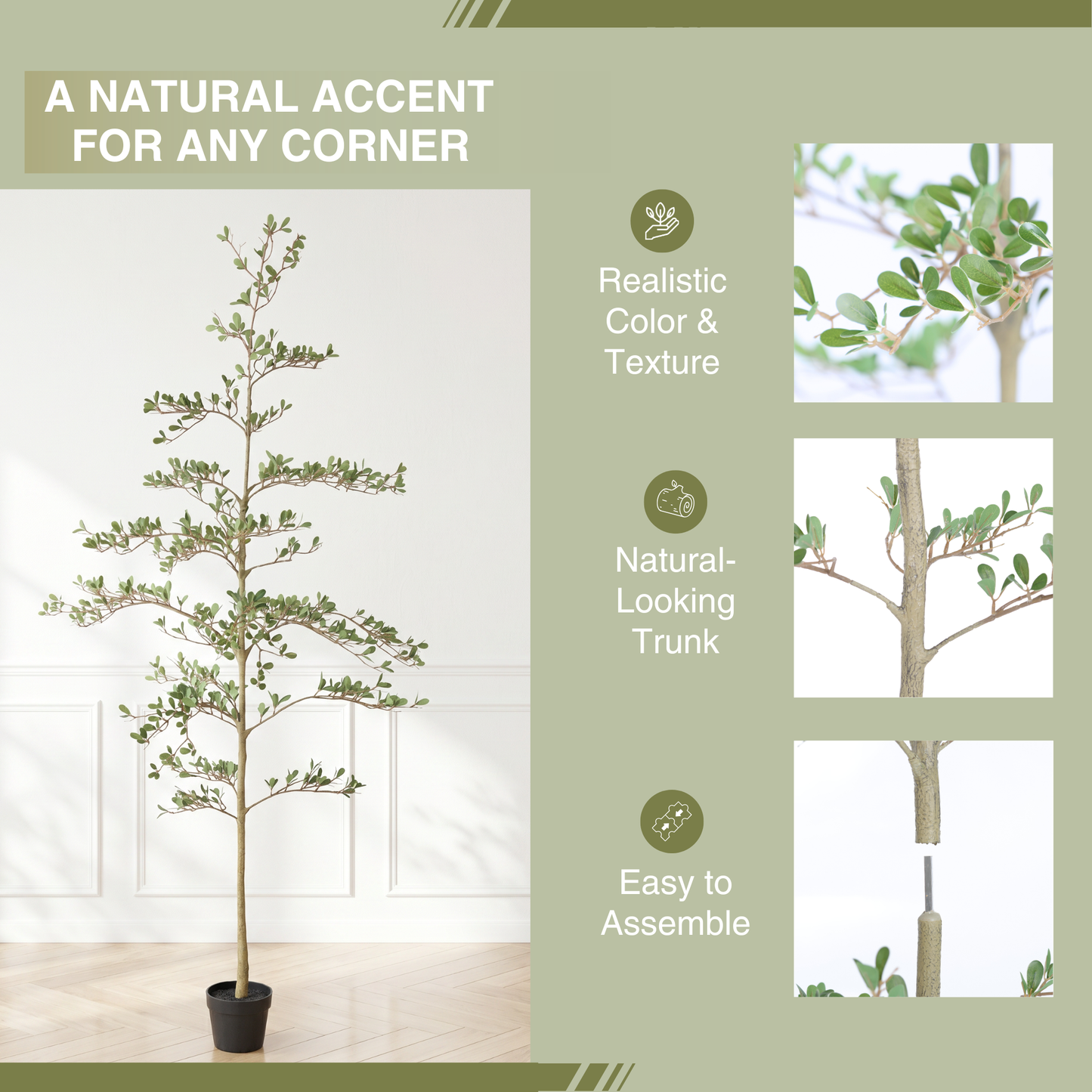 6ft Artificial Olive Tree, Realistic Faux Potted Plant in Black Pot, Indoor & Covered Outdoor Decorative Tree for Living Room and Office, 1pc/set image 6