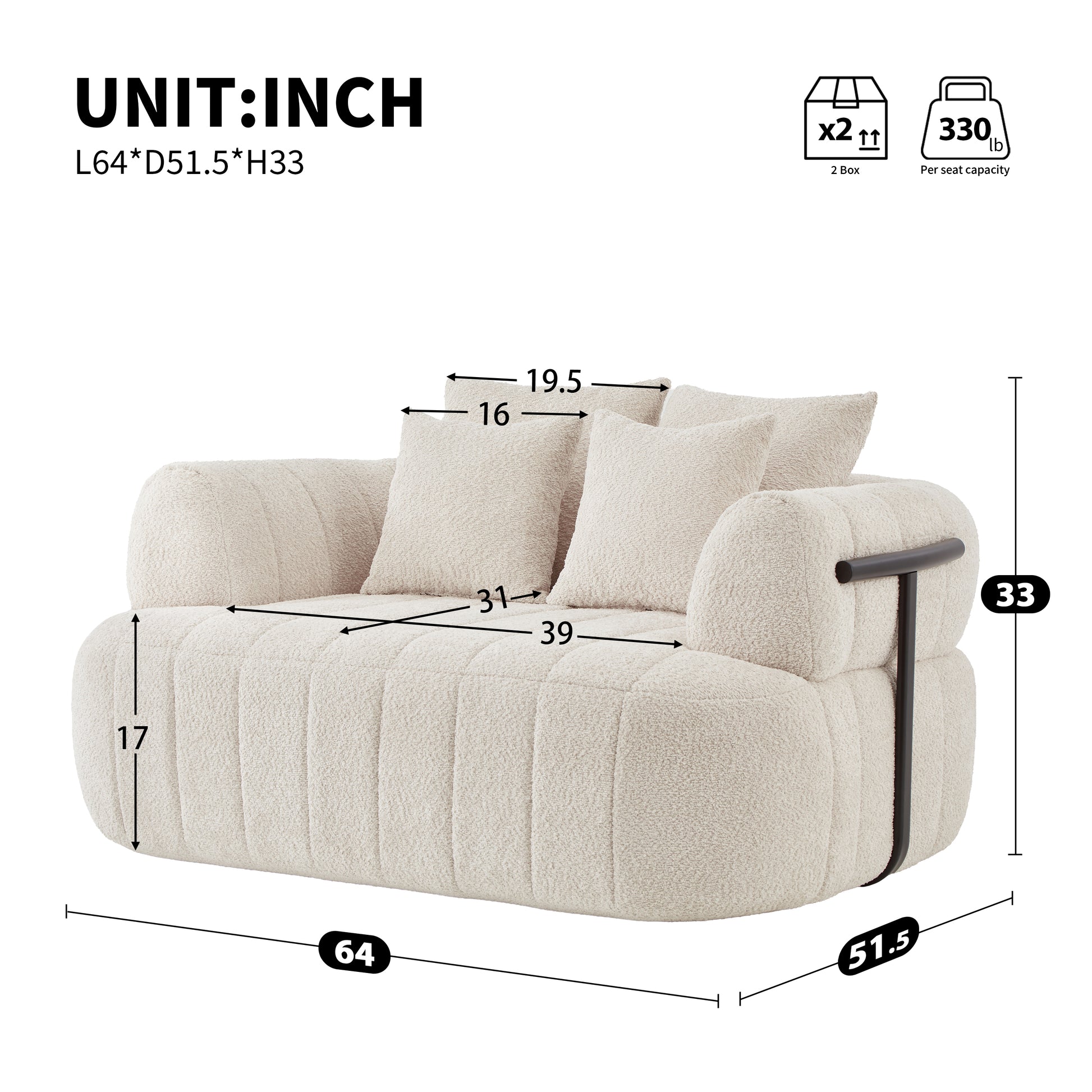 64" Oversized Boneless Chair Chaise Lounge Indoor with Metal Support, Upholstered Boucle Deep Seat Single Cloud Sofa Chair, Cozy Comfy Sofa Bed for Living Room & Bedroom image 6