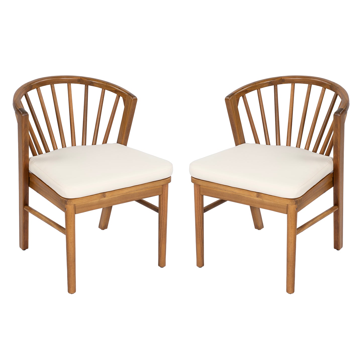 Outdoor Dining Chairs Set of 2, Acacia Wood Patio Chairs with Cream Washable Cushion,for Backyard, Poolside, Garden,Teak image 3