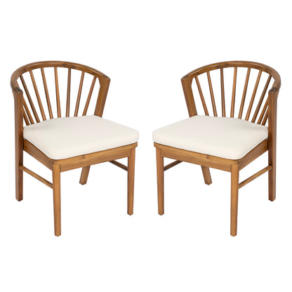 Outdoor Dining Chairs Set of 2, Acacia Wood Patio Chairs with Cream Washable Cushion,for Backyard, Poolside, Garden,Teak image 3