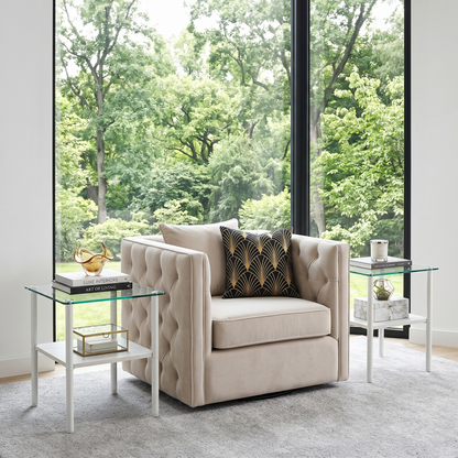2-piece Modern Rectangular Glass Side Table, Tempered Glass Tabletop, MDF Storage Shelf & Metal Legs, Minimalist Sofa Side Table for Living Room & Bedroom image 2