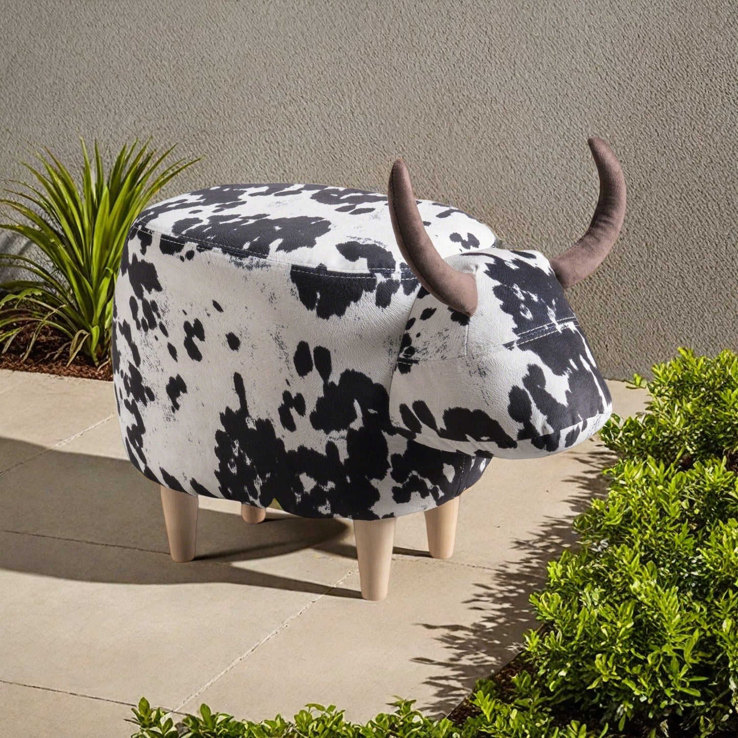 Animal Ottoman/Footstool, Black and White Cow-Shaped Ottoman, Modern Ottoman, Modern Accent Stool Home Decor, Suitable for Living Room, Bedroom, Porch, Garden, Backyard, Balcony image 12