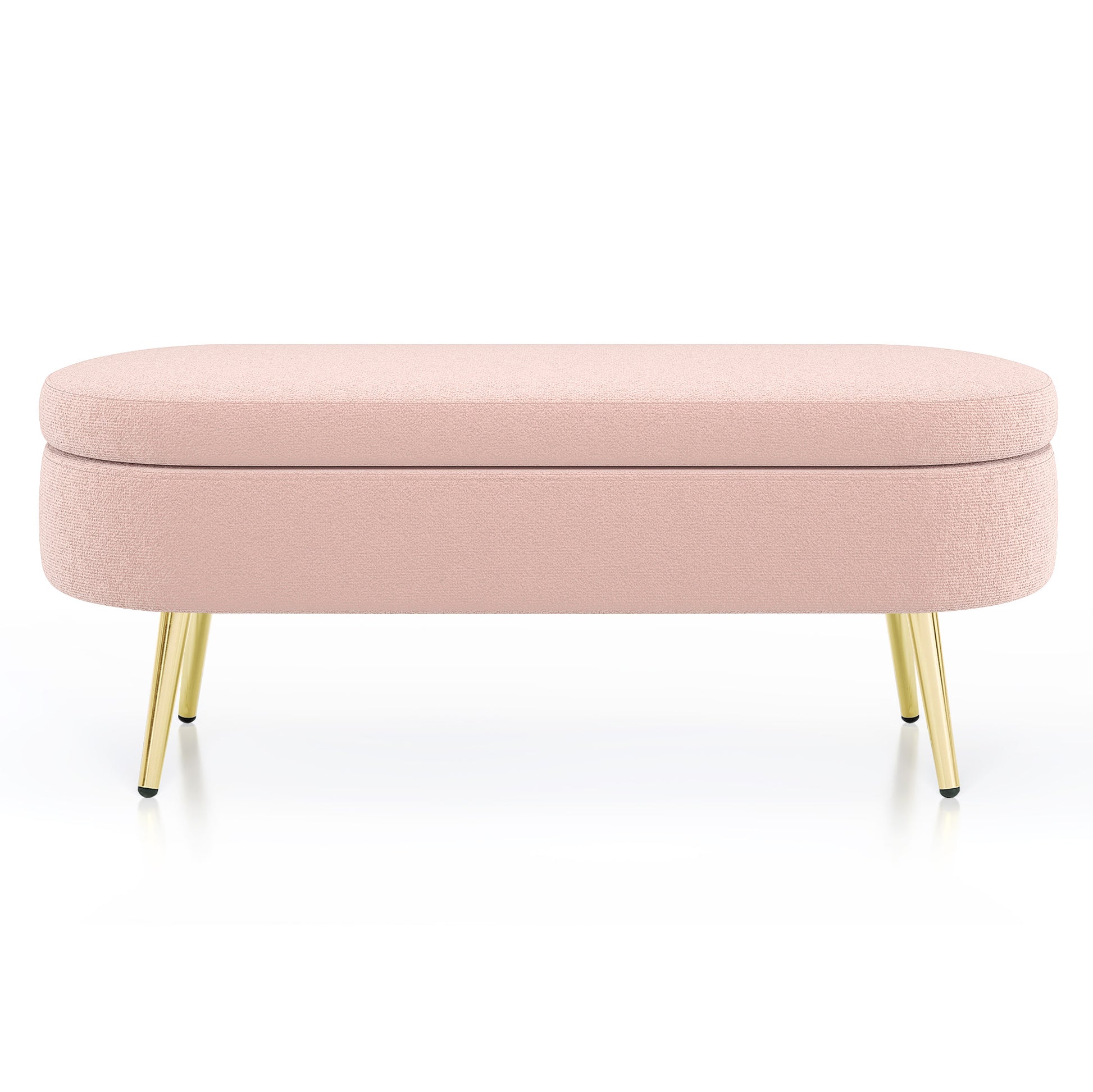 Ottoman Oval Storage Bench, Flannel with Metal Legs-Pink(43.5"x16"x16") image 11