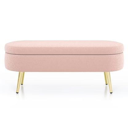 Ottoman Oval Storage Bench, Flannel with Metal Legs-Pink(43.5"x16"x16") image 11