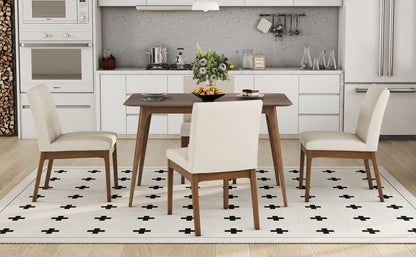 5-Piece Dining Table Set with One Solid Wood Frame Table and 4 Upholstered Chairs for Dining Room, Walnut+Light beige (same sku: N759S924557K / N759S004001K) image 9