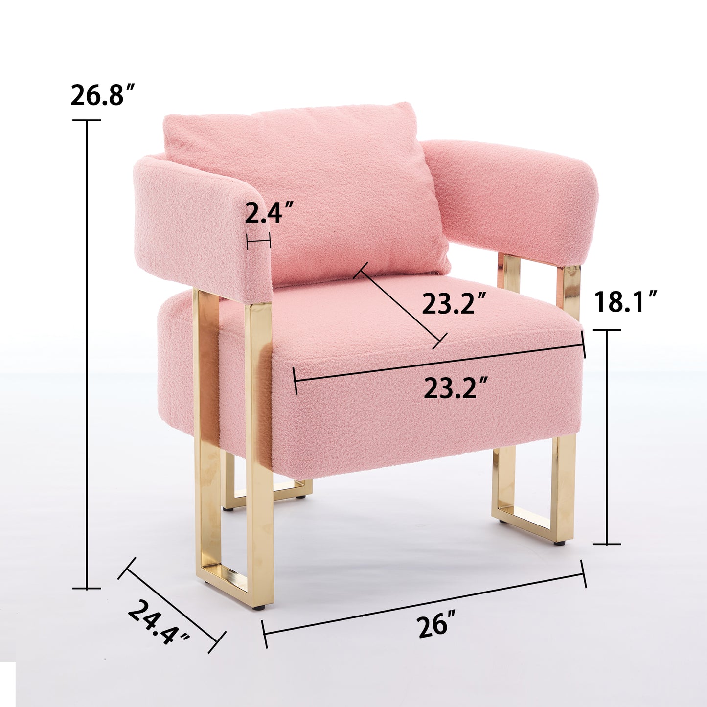 TS Modern decorative chair, living room side chair with gold metal legs, no wheels, suitable for dressing area, reception room, office,Teddy fleece upholstered metal foot sofas 2PCS Pink image 5