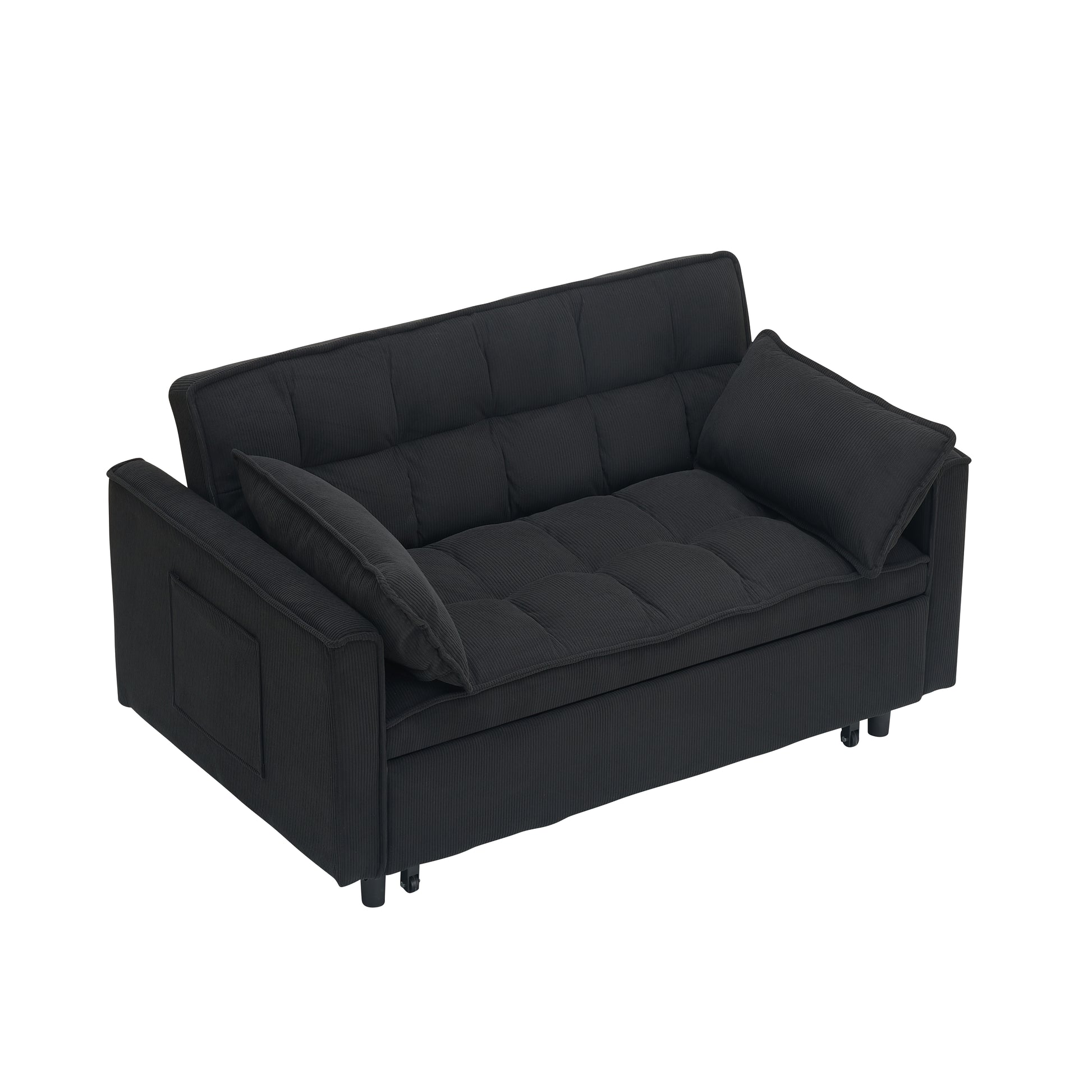 54.30" Corduroy Modular Sectional Sleeper Sofa, Loveseat with Pull Out Bed for Living Room Black Couch image 8