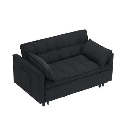 54.30" Corduroy Modular Sectional Sleeper Sofa, Loveseat with Pull Out Bed for Living Room Black Couch image 8