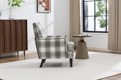 Upholstered Accent Chair, Vintage Armchair with Grey Linen Fabric and Nailhead Trim for Living Room image 8