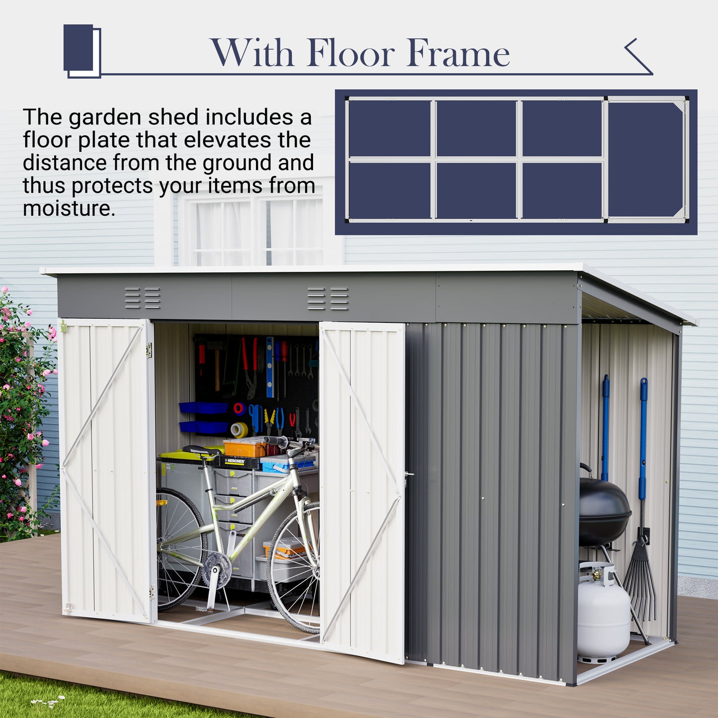 10'x4' Outdoor Metal Storage Shed for Garden Tools Lockable Door With Floor Frame image 3