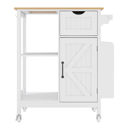 Kitchen Island Cart with Mobile Carts with Storage Cabinet, Rolling Kitchen Table with Spice Rack, Towel Rack, and Drawer, Portable Islands on Wheels, White image 9