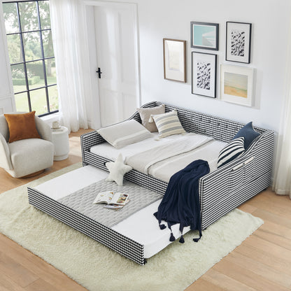 Full‑Size Daybed,Upholstered Convertible Daybed with Tufted Button Backrest, 3‑in‑1 Versatile Sofa Bed with Pull‑Out Trundle & Side Storage, Perfect for Compact Living-Black image 3