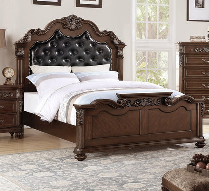 Gorgeous Traditional Antique Cherry 1pc Eastern King Size Bed Tufted Faux Leather Headboard Wooden Bedframe image 1