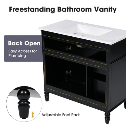 [Video] 36" Bathroom Vanity with Sink, Bathroom Cabinet with Drawers, Solid Frame and MDF Board, One Package, Black(same SKU: N725P195410B) image 8