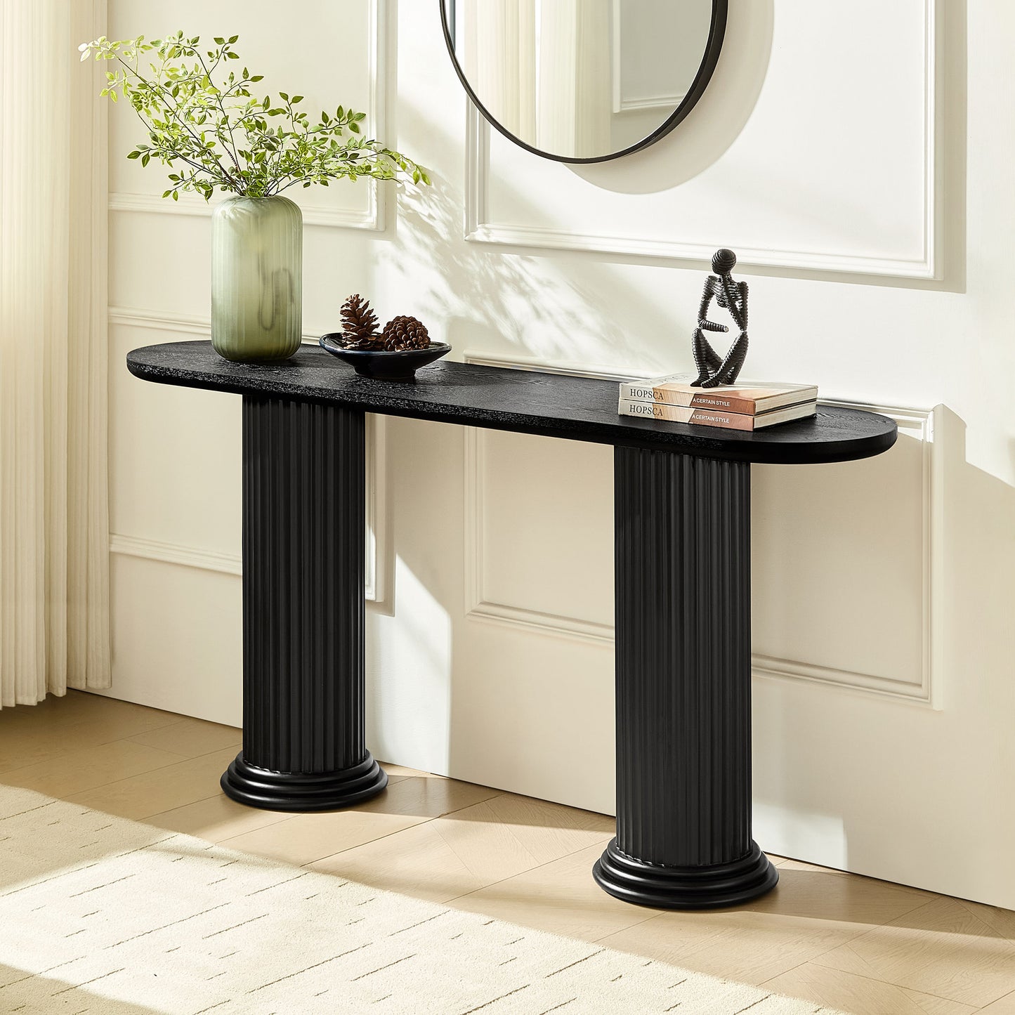 62.99 inch Modern Design Console Table with Roman-style Legs,MDF Entryway Table with Wood Venner for Living Room,Hallway image 7