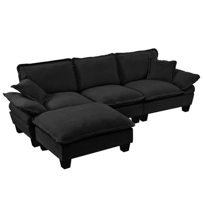 Modular Sectional Sofa, L-Shape Cloud Couch with Sailboat Design, 1 Movable Ottomans & 2 Soft Pillows Included, Comfy Chenille for Apartment Living Room, Black image 10