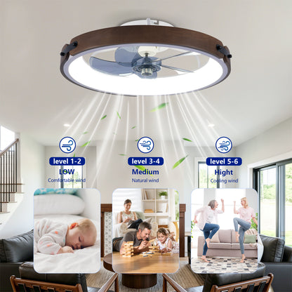 20" Ceiling Fans with Lights Kit (Led) and Remote Control, 3000-6500K Dimmable Modern Flush Mount LED Fan Light, 6 Speeds, Quiet DC Motor For Living room, Bedroom,Kitchen----Walnut+ Black image 11