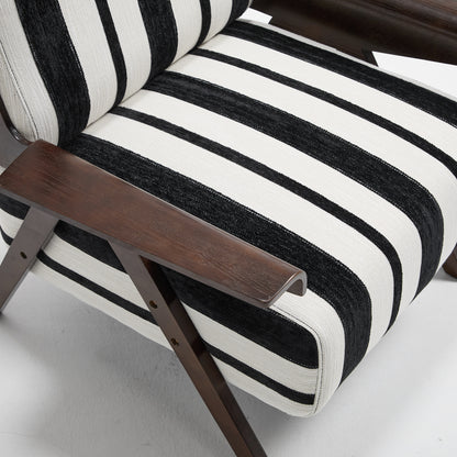Modern armchair Widened armrests on both sides Solid wood legs Comfortable to sit on, casual reading chair, living room, bedroom, office Black and white stripes(One Pack) image 12