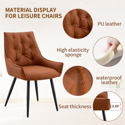 Dining Chairs Set of 2, Camel Faux Leather Dining Room Chair, Metal Kitchen Chairs with Gold Mesh Texture and Black Sanded Legs, Flat Back Upholstered Chair (Camel, Set of 2) image 3