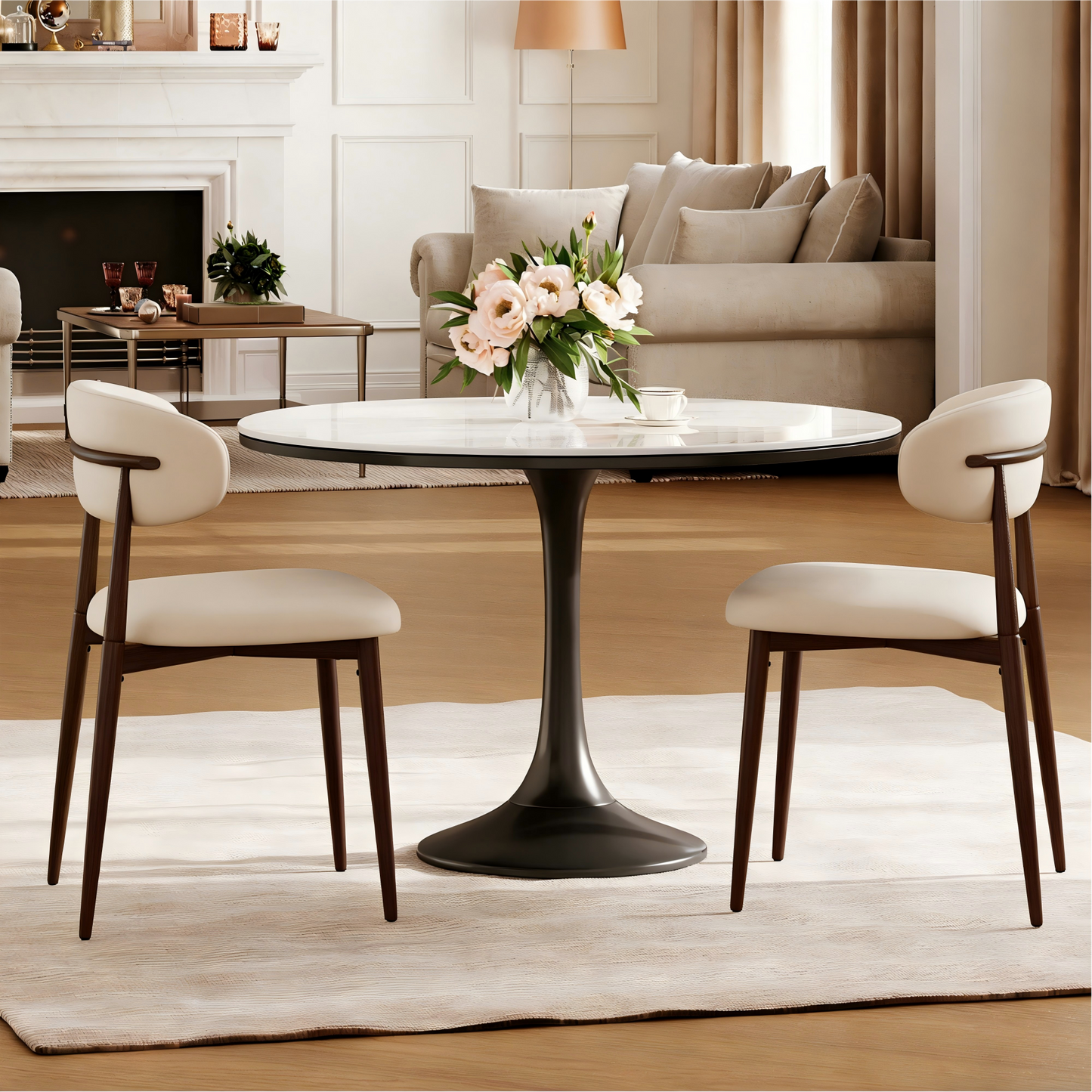 Dining Chairs Set of 2, Metal Kitchen Chairs with Modern Fabric Upholstered for Dining Room, Beige image 1
