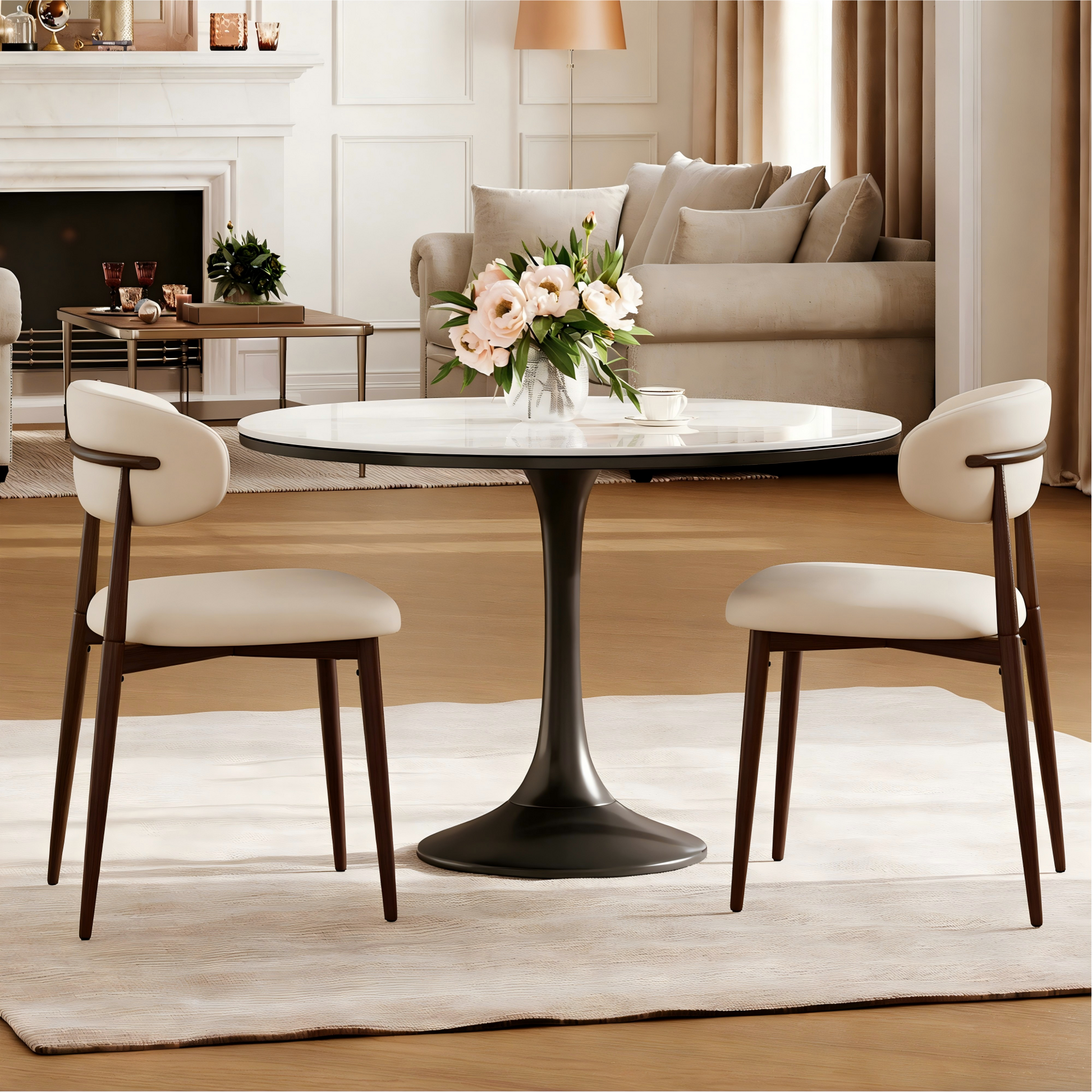 Dining Chairs Set of 2, Metal Kitchen Chairs with Modern Fabric Upholstered for Dining Room, Beige image 1
