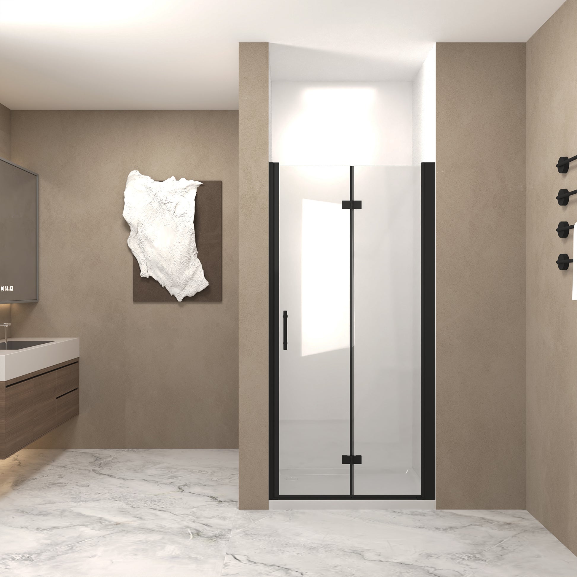 36 "x 72" Bifold Shower Door, 1/4"(6mm) Tempered Glass, Matte Black Aluminum Frame, Explosion Proof Film image 1