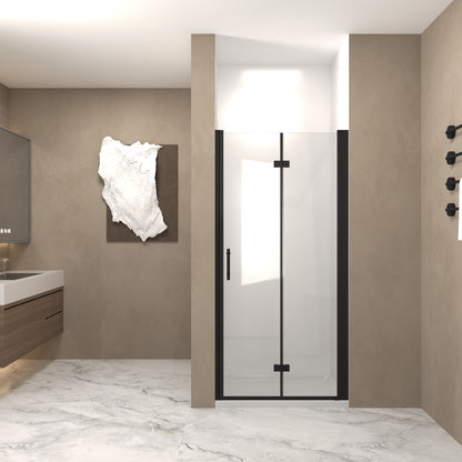 36 "x 72" Bifold Shower Door, 1/4"(6mm) Tempered Glass, Matte Black Aluminum Frame, Explosion Proof Film image 1