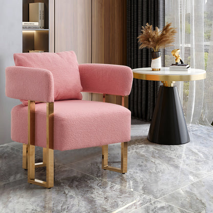 TS Modern decorative chair, living room side chair with gold metal legs, no wheels, suitable for dressing area, reception room, office,Teddy fleece upholstered metal foot sofas 2PCS Pink image 3