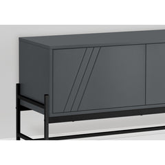 Tv Stand, 60 Inch, Console, Media Entertainment Center, Storage Cabinet, Living Room, Bedroom, Grey Laminate, Black Metal, Contemporary, Modern