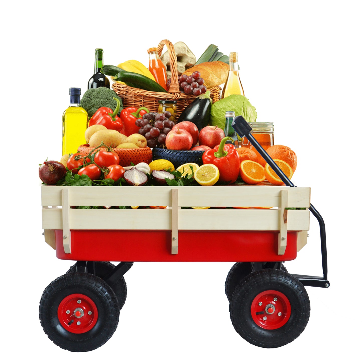 outdoor sport wagon tools cart wooden side panels air tires Wagon (red) image 7