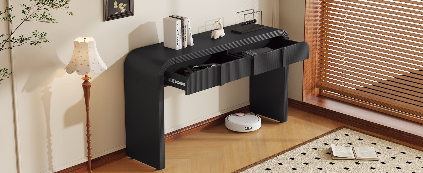 TREXM Modern Console Table with 2 Storage Drawers, Fluted Entryway Table with Rounded Silhouette for Hallway Living Room and Entryway (Black) image 5
