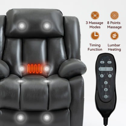 Dual Motor Infinite Position Up to 350 LBS Electric Medium size Leatheraire Grey Power Lift Recliner Chair with 8-Point Vibration Massage and Lumbar Heating image 9
