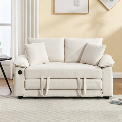58 inch 3-in-1 Upholstered Futon Sofa Convertible Floor Sofa bed,Foldable Tufted Loveseat with Pull Out Sleeper Couch Bed,Folding Mattres Love Seat Daybed W/Side Pockets for Living Room White image 2