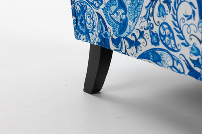 Upholstered Accent Chair, Vintage Armchair with Blue and white porcelain print Linen Fabric and Nailhead Trim for Living Room image 7