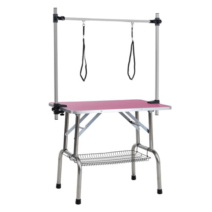 46" Folding Dog Pet Grooming Table Stainless Steel Frame Rubber Mat on Board with Adjustable Arm and Clamps pet dog Cat  image 5