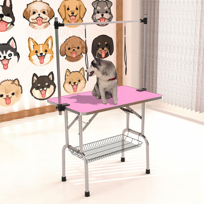 46" Folding Dog Pet Grooming Table Stainless Steel Frame Rubber Mat on Board with Adjustable Arm and Clamps pet dog Cat  image 1