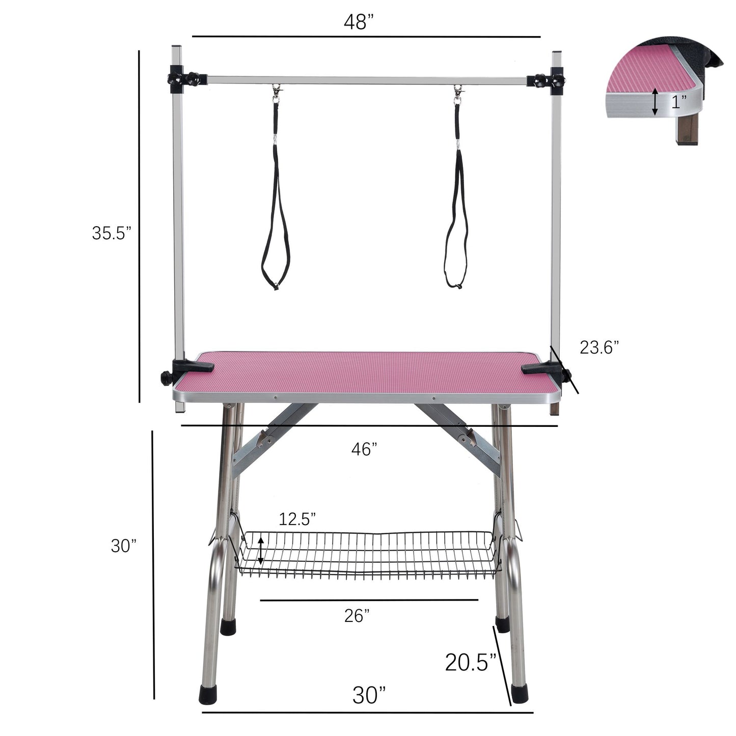 46" Folding Dog Pet Grooming Table Stainless Steel Frame Rubber Mat on Board with Adjustable Arm and Clamps pet dog Cat  image 2