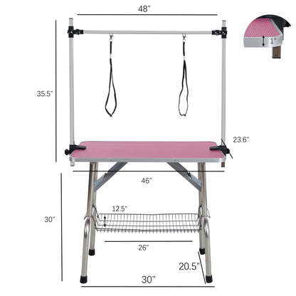 46" Folding Dog Pet Grooming Table Stainless Steel Frame Rubber Mat on Board with Adjustable Arm and Clamps pet dog Cat  image 2